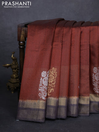 Brown & Black Pure Dupion Silk Saree