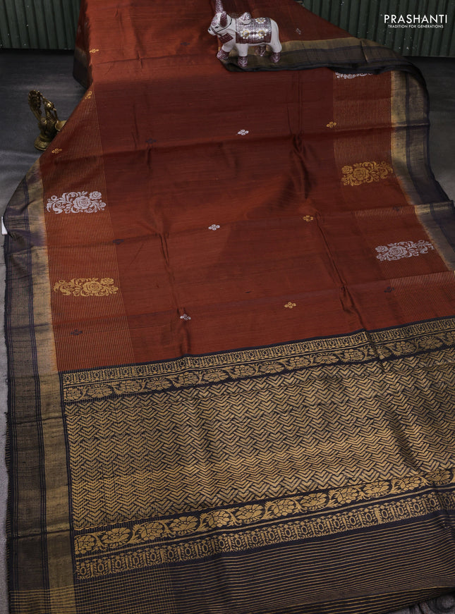 Brown & Black Pure Dupion Silk Saree