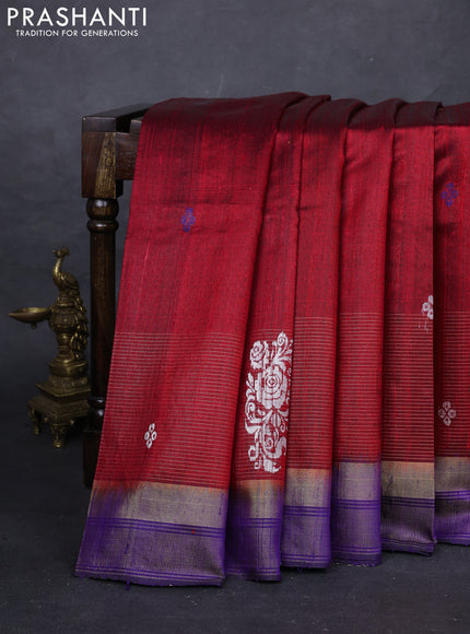 Red & Purple Pure Dupion Silk Saree