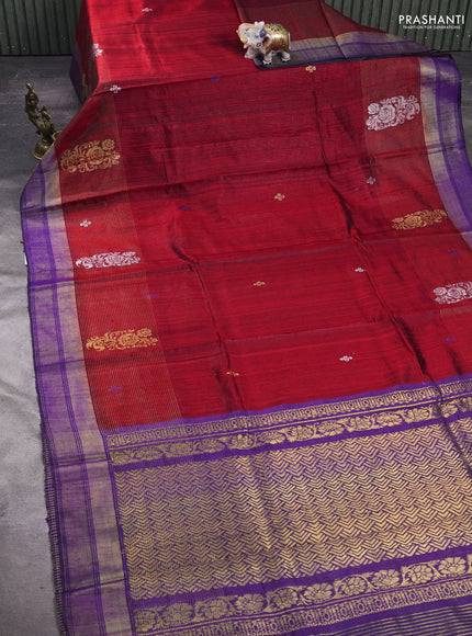 Red & Purple Pure Dupion Silk Saree