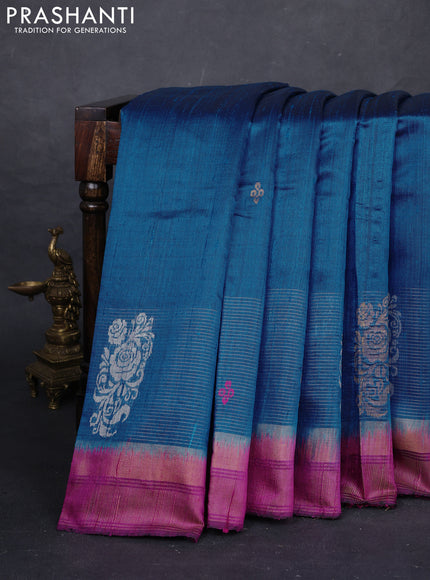 Cs Blue & Magenta Pink Pure Dupion Silk Saree