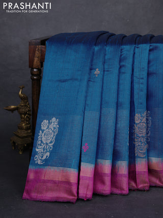 Cs Blue & Magenta Pink Pure Dupion Silk Saree
