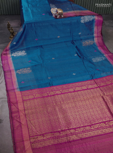 Cs Blue & Magenta Pink Pure Dupion Silk Saree