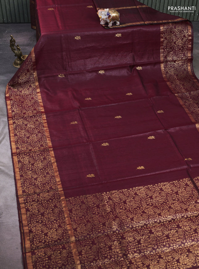 Maroon Pure Dupion Silk Saree