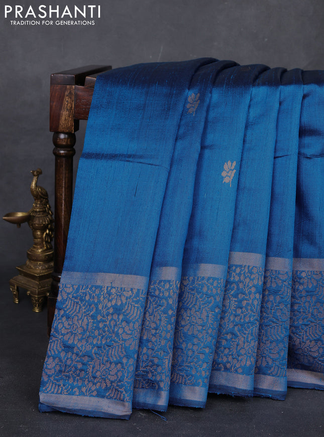 Cs Blue Pure Dupion Silk Saree