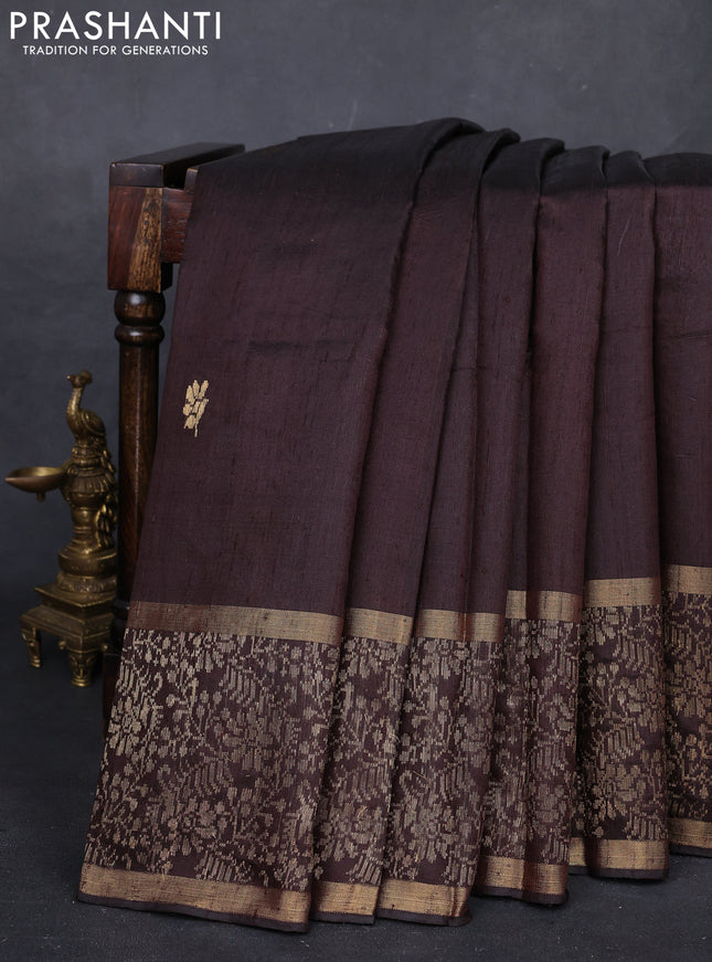 Coffee Brown Pure Dupion Silk Saree