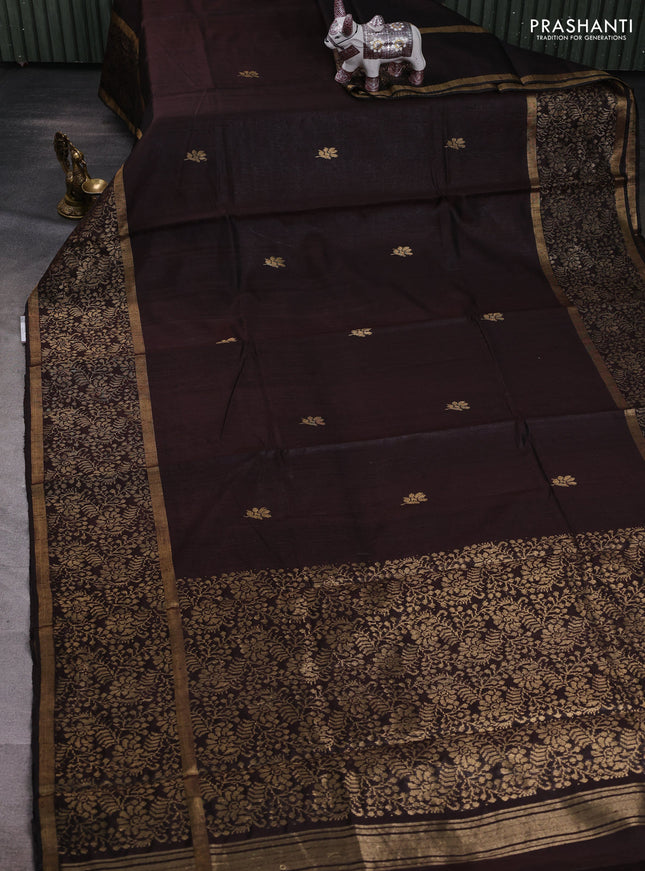 Coffee Brown Pure Dupion Silk Saree