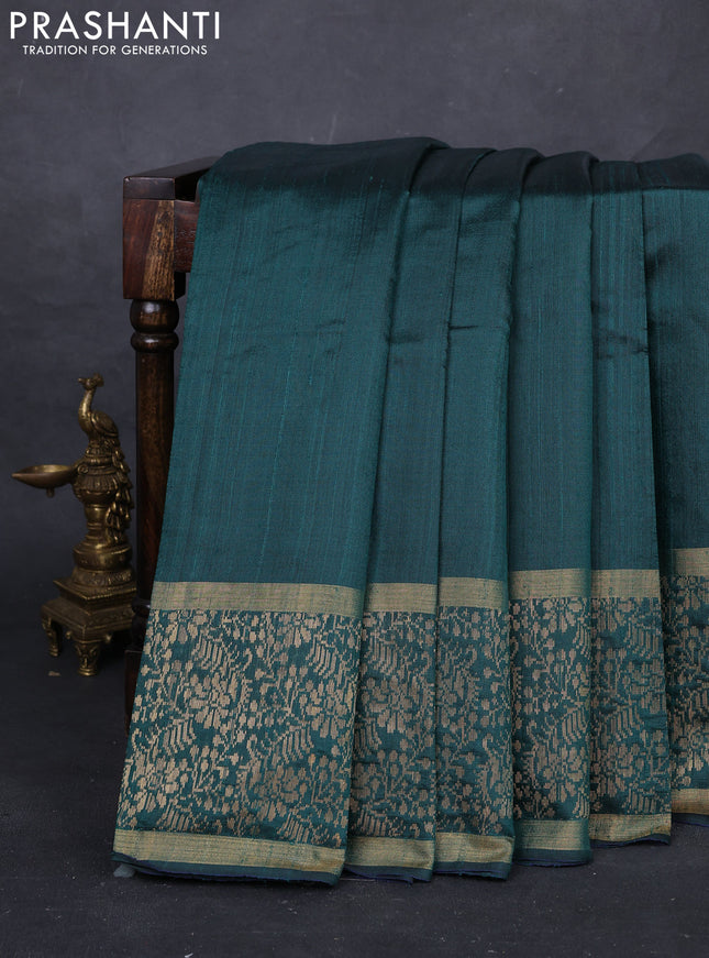 Peacock Green Pure Dupion Silk Saree