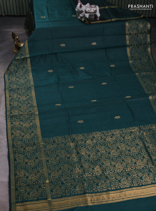 Peacock Green Pure Dupion Silk Saree