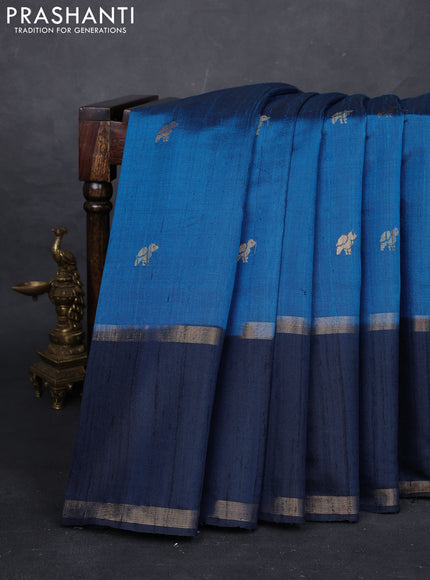 Cs Blue & Peacock Blue Pure Dupion Silk Saree