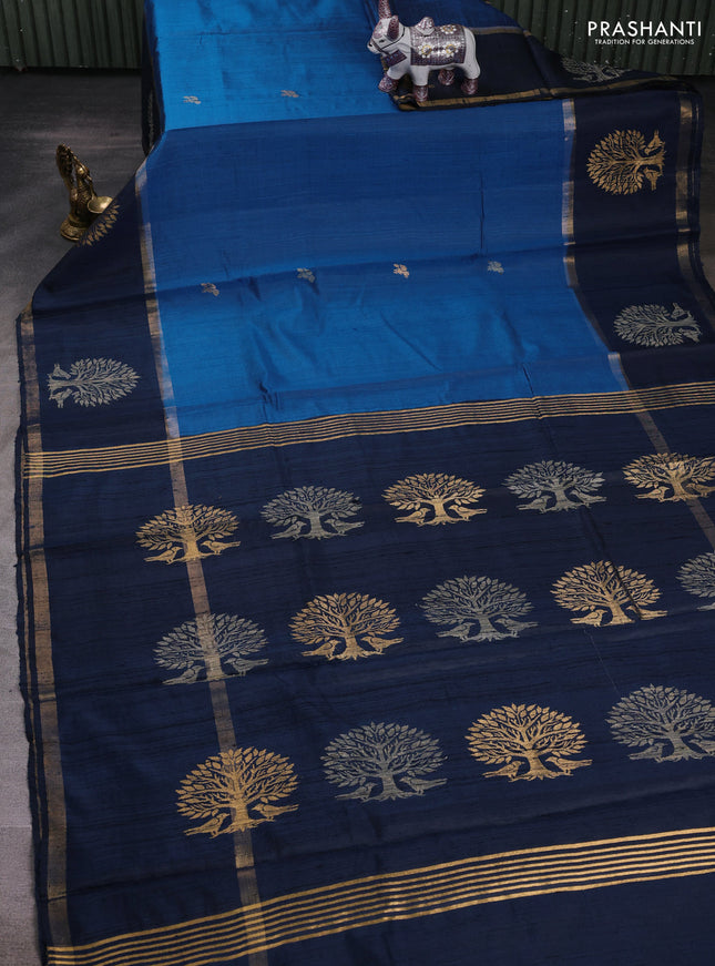 Cs Blue & Peacock Blue Pure Dupion Silk Saree