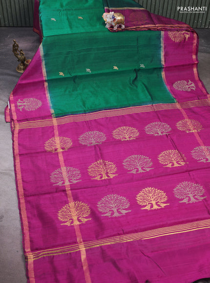 Green & Magenta Pink Pure Dupion Silk Saree