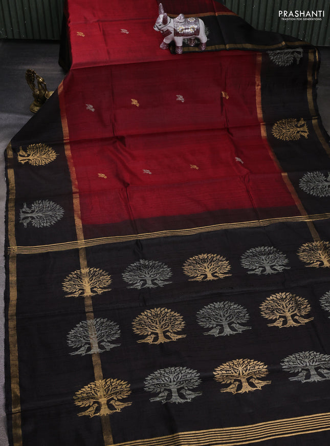 Maroon & Coffee Brown Pure Dupion Silk Saree
