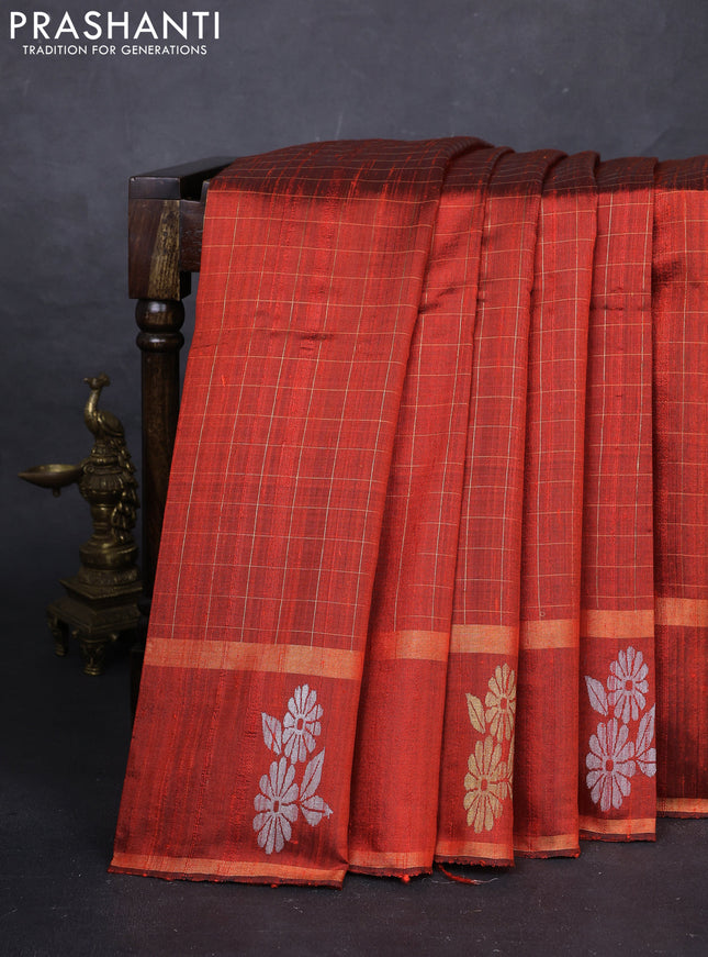 Orange Pure Dupion Silk Saree