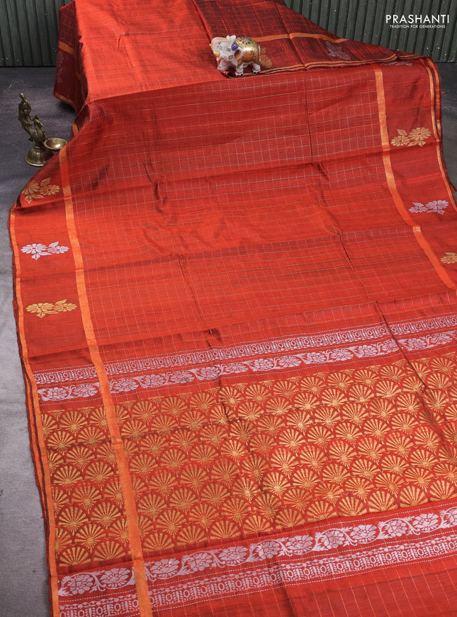 Orange Pure Dupion Silk Saree