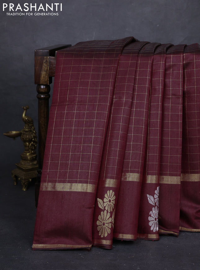 Maroon Pure Dupion Silk Saree