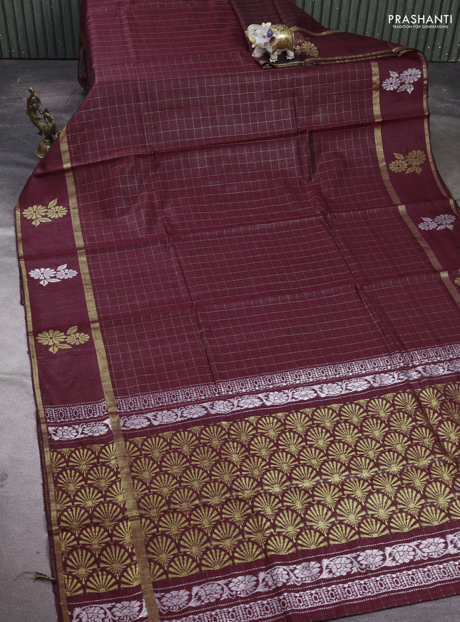 Maroon Pure Dupion Silk Saree