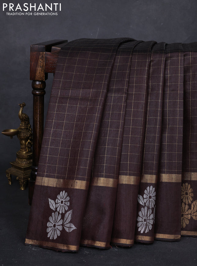 Coffee Brown Pure Dupion Silk Saree