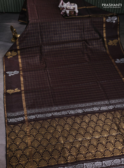 Coffee Brown Pure Dupion Silk Saree