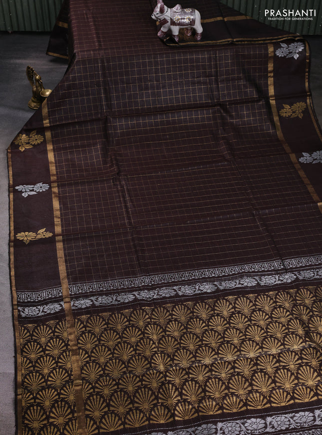 Coffee Brown Pure Dupion Silk Saree