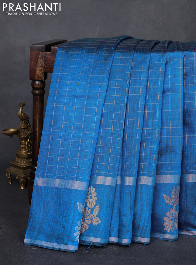 Cs Blue Pure Dupion Silk Saree