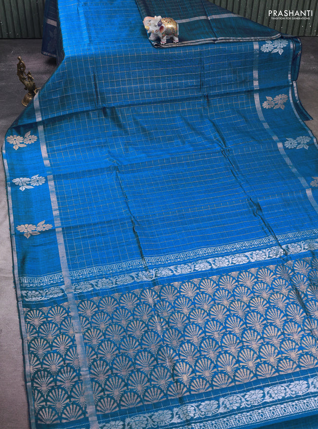 Cs Blue Pure Dupion Silk Saree
