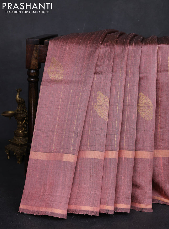 Peach Pure Dupion Silk Saree