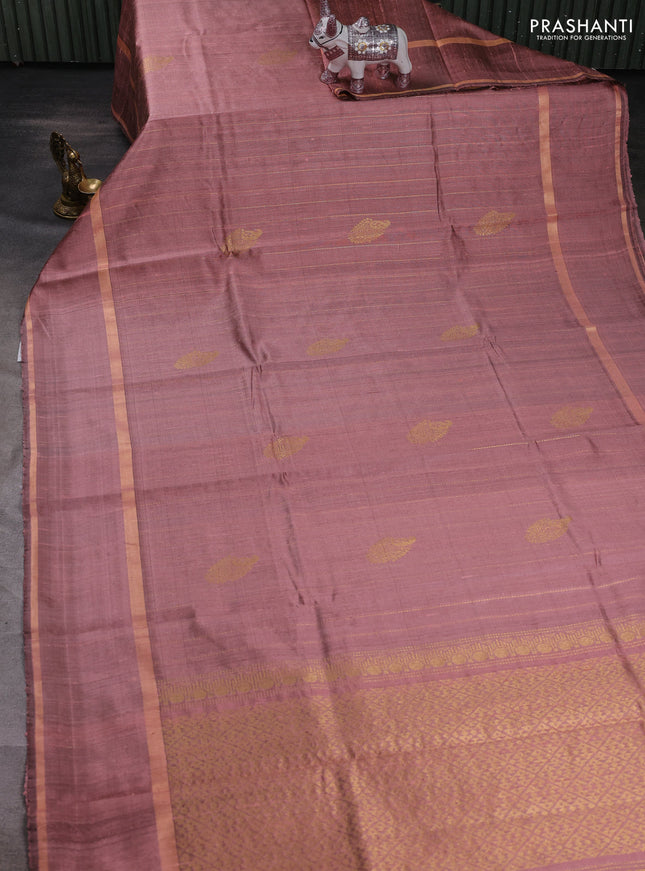 Peach Pure Dupion Silk Saree