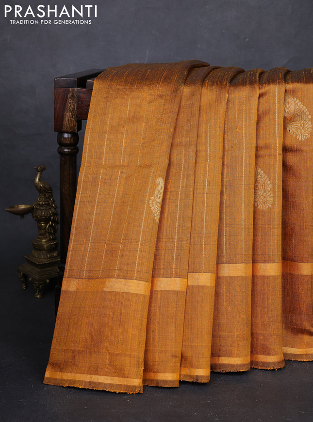 Mustard Yellow Pure Dupion Silk Saree