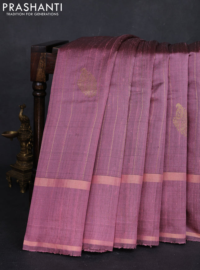 Mauve Pink Pure Dupion Silk Saree