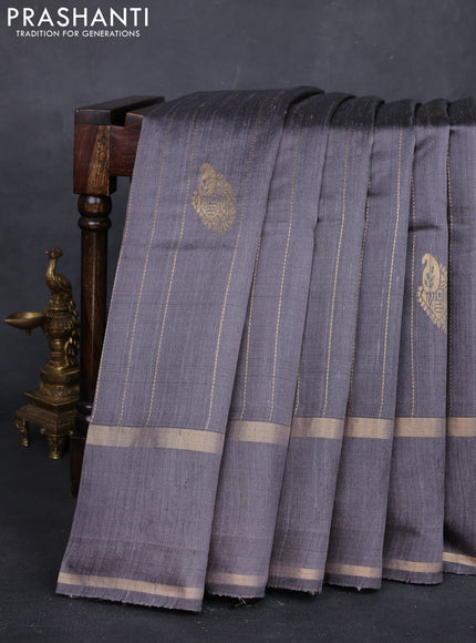 Grey Pure Dupion Silk Saree