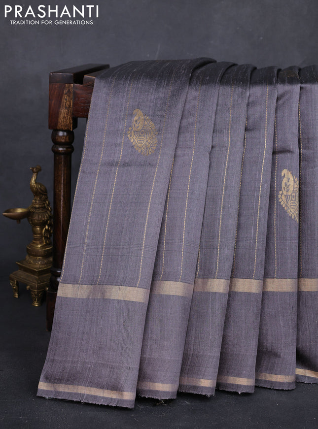 Grey Pure Dupion Silk Saree