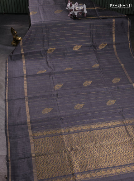 Grey Pure Dupion Silk Saree