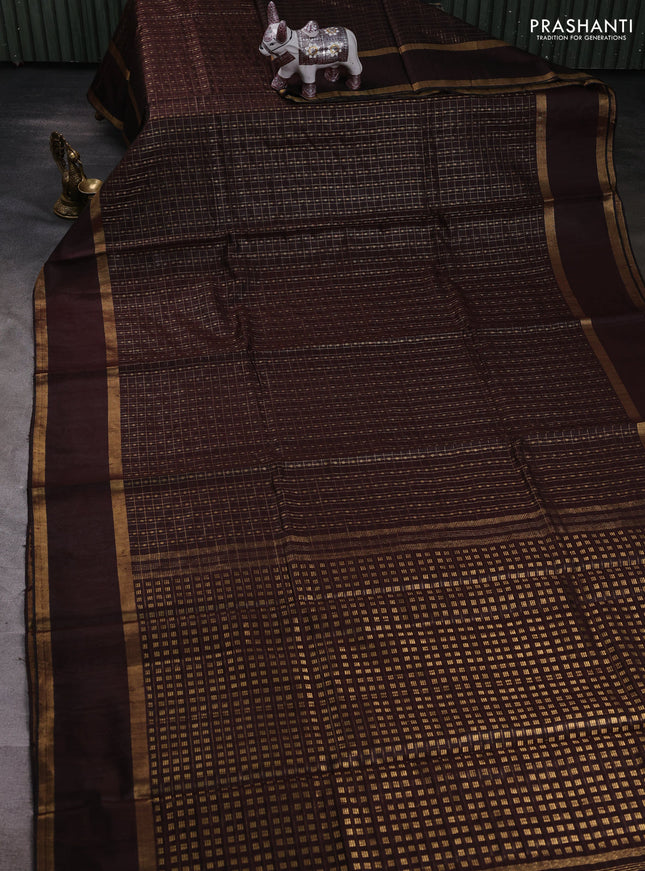 Coffee Brown Pure Dupion Silk Saree