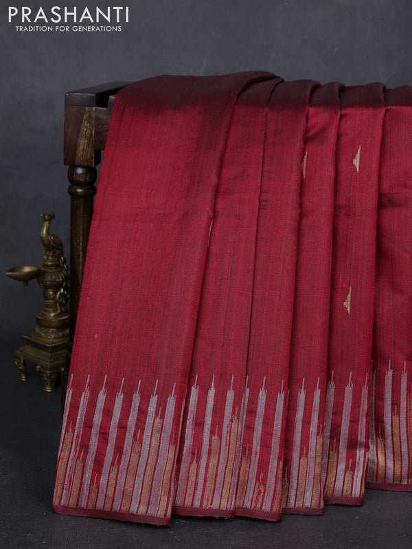 Maroon Pure Dupion Silk Saree
