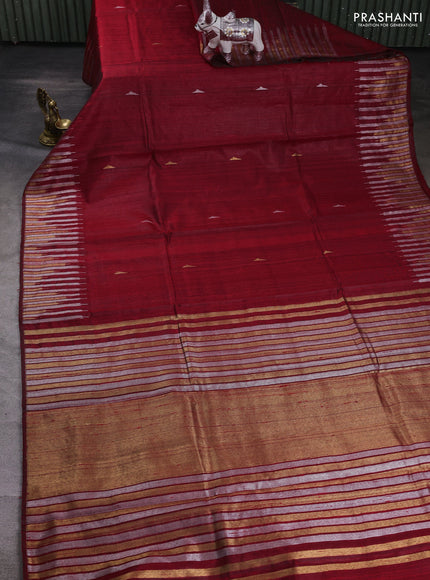 Maroon Pure Dupion Silk Saree