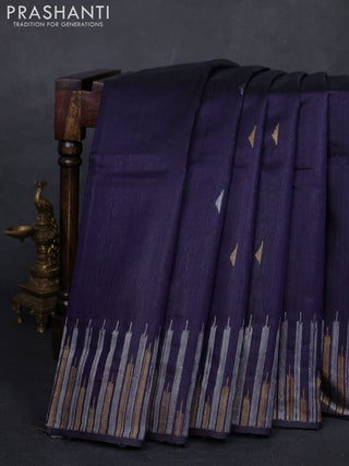 Navy Blue Pure Dupion Silk Saree