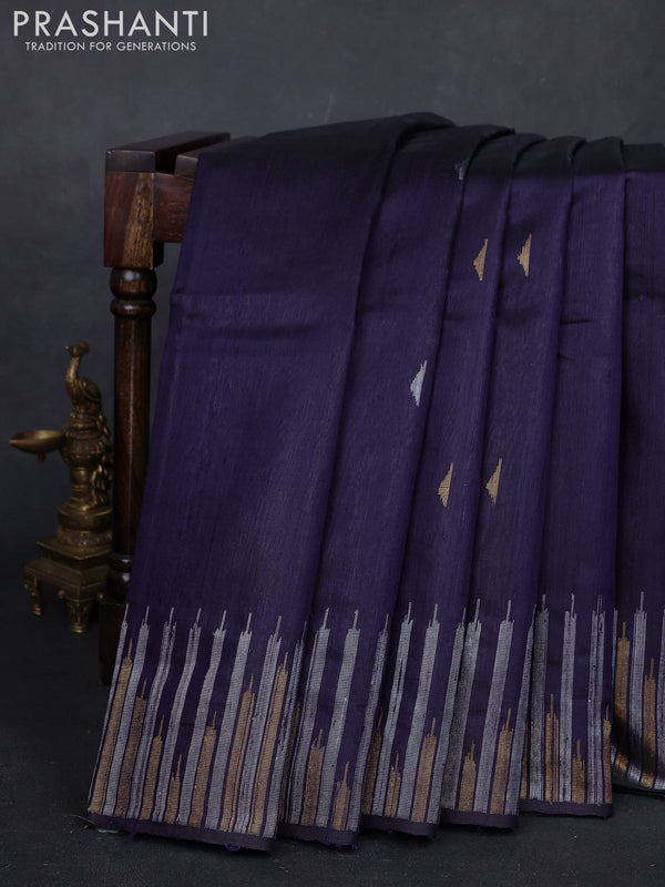 Navy Blue Pure Dupion Silk Saree