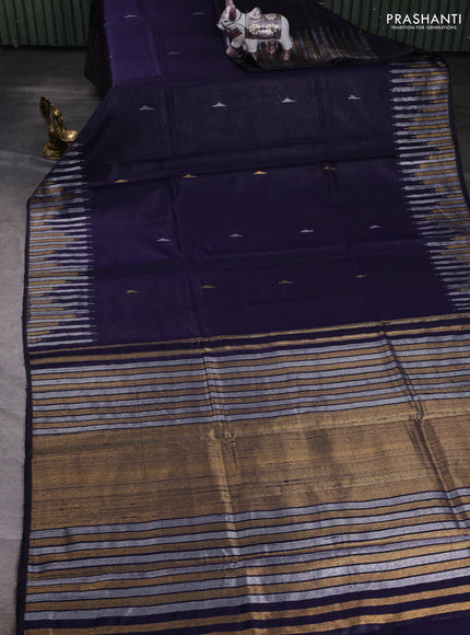 Navy Blue Pure Dupion Silk Saree