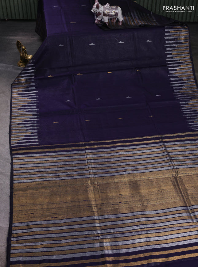 Navy Blue Pure Dupion Silk Saree