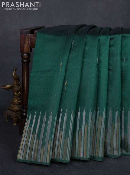 Peacock Green Pure Dupion Silk Saree