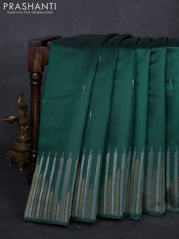 Peacock Green Pure Dupion Silk Saree