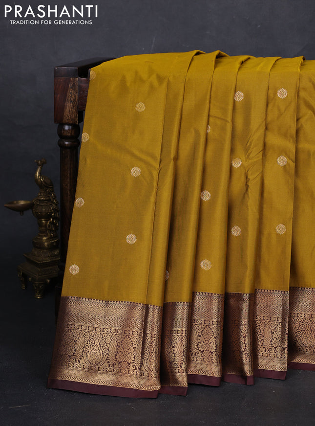 Mustard Yellow & Maroon Bangalori Silk - Buttas