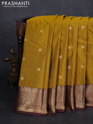 Mustard Yellow & Maroon Bangalori Silk - Buttas