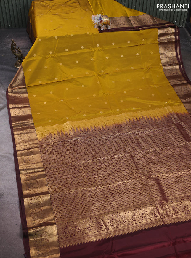 Mustard Yellow & Maroon Bangalori Silk - Buttas