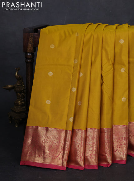 Mustard Yellow & Pink Bangalori Silk - Buttas