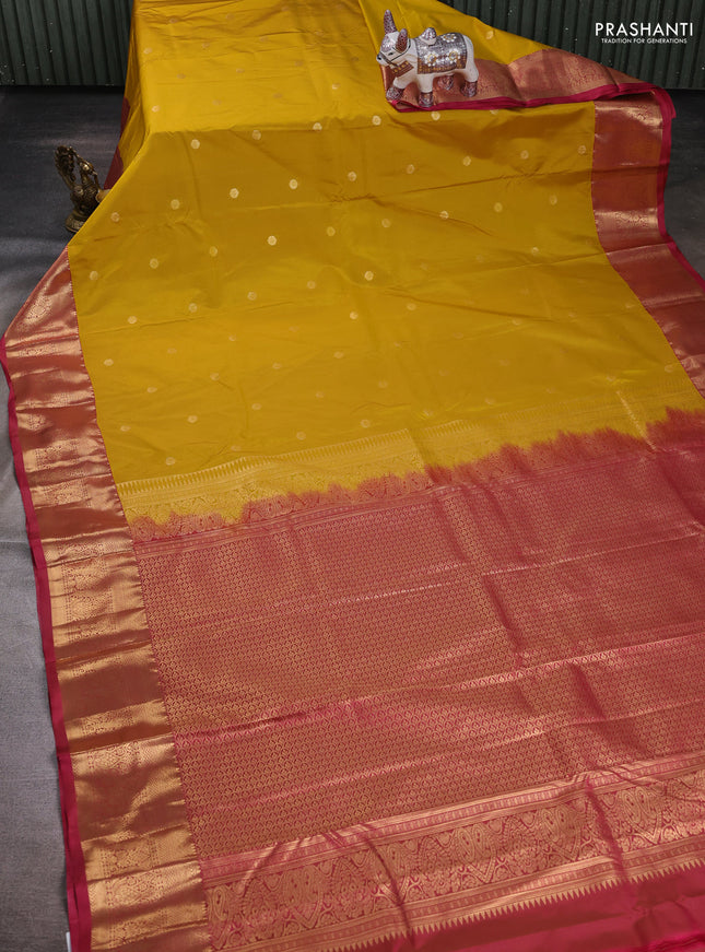 Mustard Yellow & Pink Bangalori Silk - Buttas