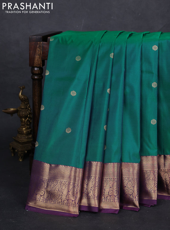 Peacock Green & Purple Bangalori Silk - Buttas