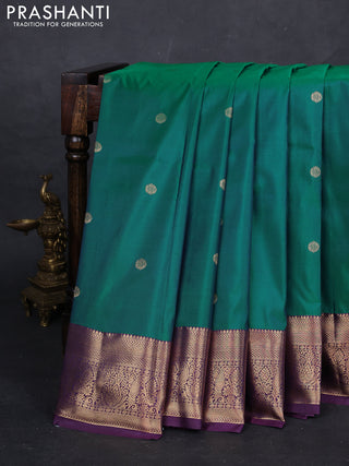 Peacock Green & Purple Bangalori Silk - Buttas