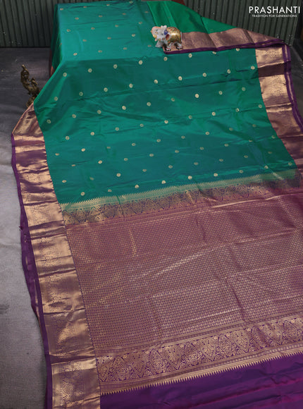 Peacock Green & Purple Bangalori Silk - Buttas